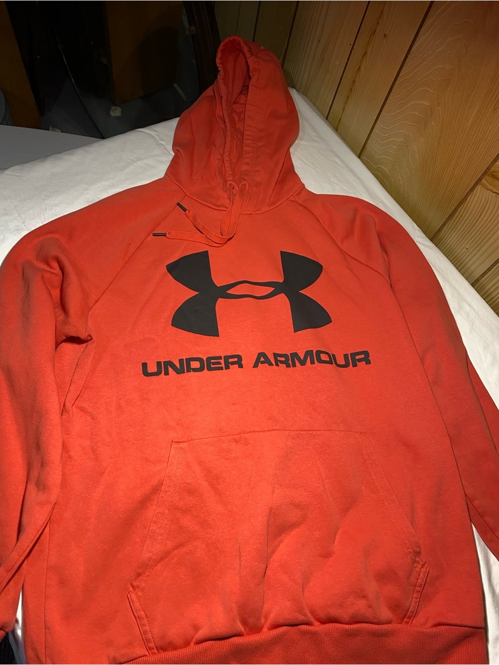 Under Armour Men’s Bright Orange/Red Hooded Sweatshirt with Black Logo